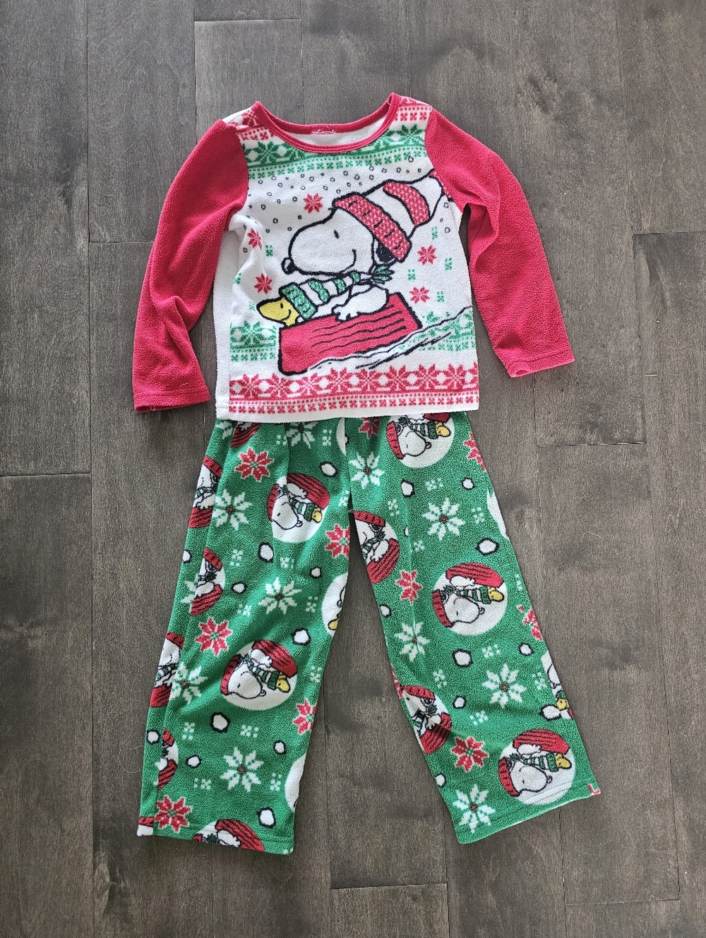 Jammies PJ's Snoopy Peanuts Woodstock Christmas 2 Pc Pajama Set Size Kids 4/5